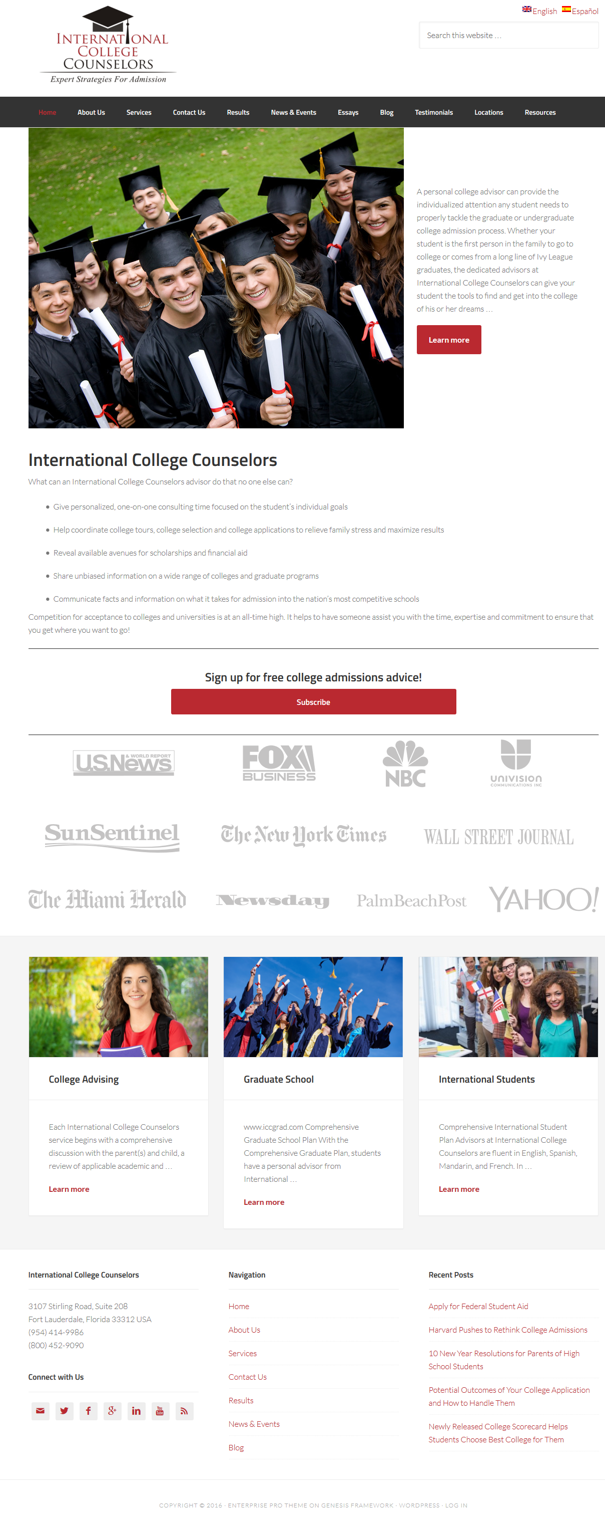 International College Counselors homepage screenshot.